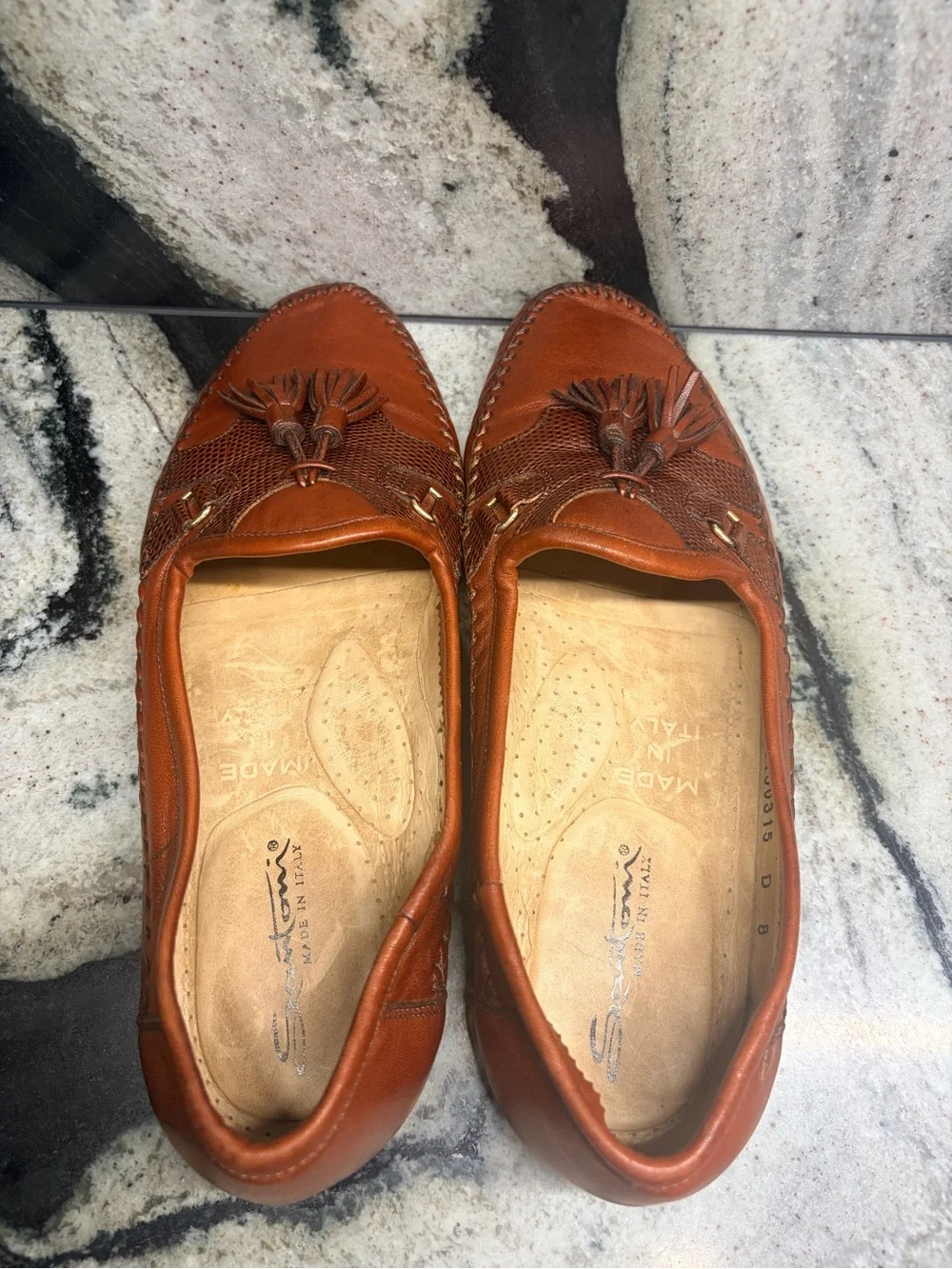 Santoni Genuine Reptile Leather Tassel Loafers Women’s 8 Italy Luxury